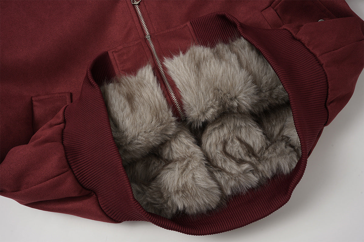 Bomber en suédine avec capuche en fausse fourrure – Manteau d’hiver oversize