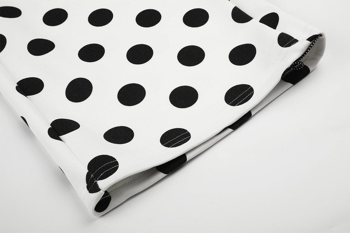 Wide-Leg-Jogginghose mit Polka-Dots – Weiß-Schwarzer Punktprint mit Kordelzugbund