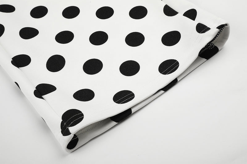 Wide-Leg-Jogginghose mit Polka-Dots – Weiß-Schwarzer Punktprint mit Kordelzugbund