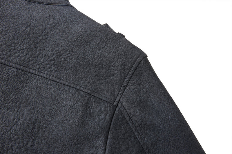 Men's Faux Leather Military Jacket – Double-Breasted Stand Collar Short Coat