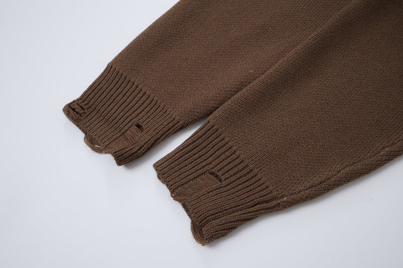Pull en maille graphique effet usé – Col rond streetwear américain avec appliqué