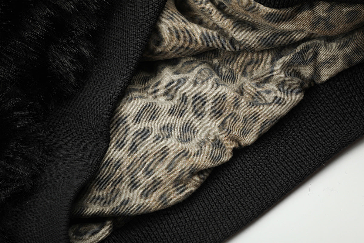 Reversible Faux Fur & Leopard Print Bomber Jacket – Oversized Retro American