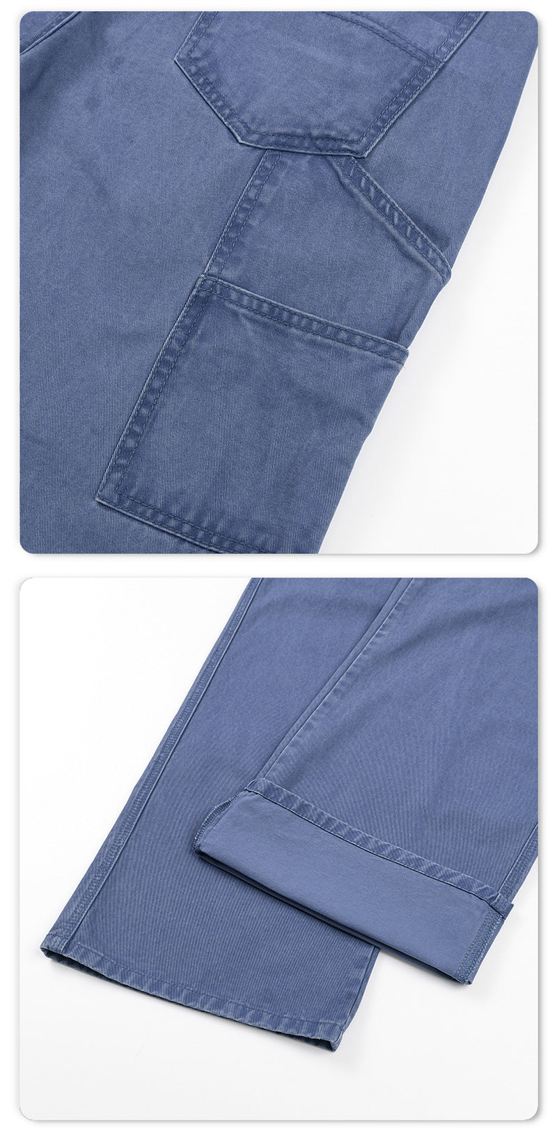 Weite Workwear-Hose mit Metallketten-Detail – Vintage-Blau