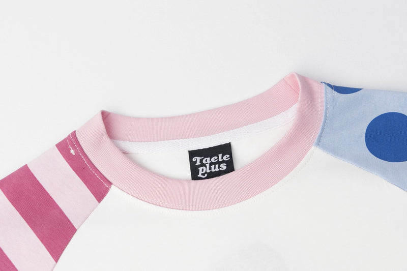 T-shirt baby tee manches longues colorblock à manches raglan, imprimé graphique – Pois et rayures