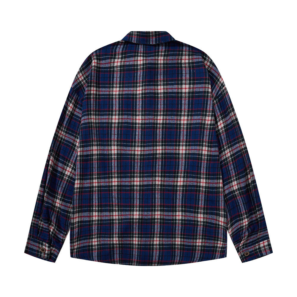 Plaid Flannel Overshirt – Relaxed Fit Long Sleeve Button-Up with Star Logo