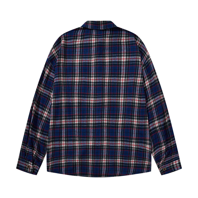 Plaid Flannel Overshirt – Relaxed Fit Long Sleeve Button-Up with Star Logo