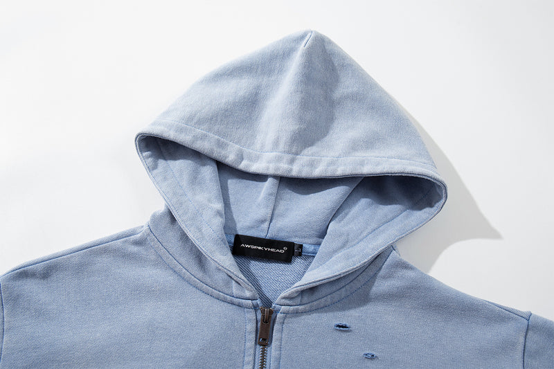 Oversize Zip Up Hoodie Vintage Acid-Washed Distressed Decide Graphic Full-Zip
