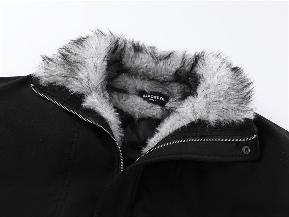 Oversized Bomber Jacket with Faux Fur Lining – Black Winter Coat