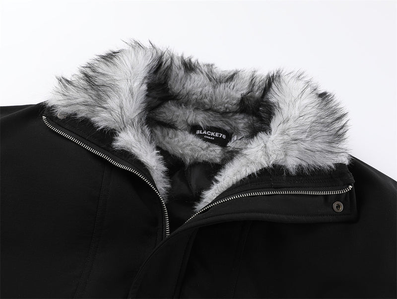 Oversized Bomber Jacket with Faux Fur Lining – Black Winter Coat