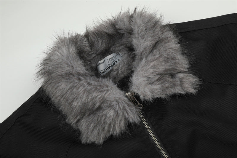 Faux Fur Collar Bomber Jacket – Men's Oversized Short Padded Coat