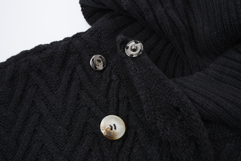 Cardigan en maille torsadée chevrons avec col châle et poches avant