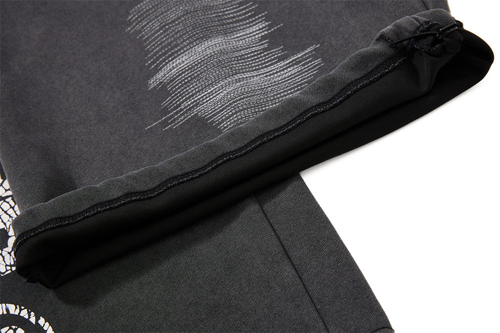 Wide-Leg Sweatpants with Cracked Letter Print and Lightning Graphic