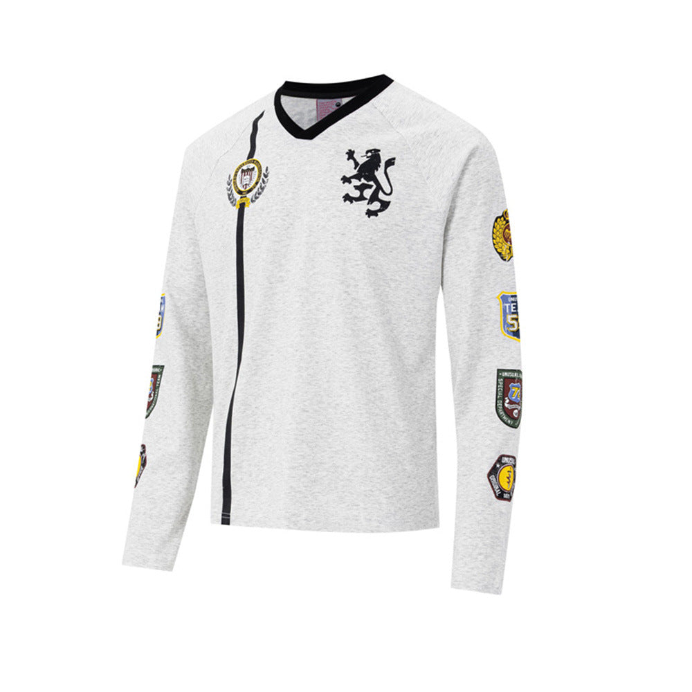 Maillot de soccer homme à manches longues et col en V avec écussons