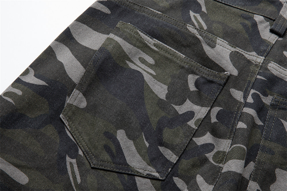 Wide-Leg Camo Cargo Pants – Baggy Fit Dark Green Camouflage Trousers