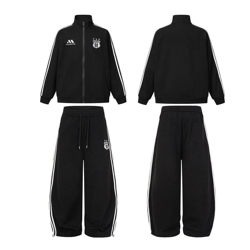 Retro-Soccer-Trainingsjacke & Wide-Leg-Trainingshose – Stickabzeichen, Streifen
