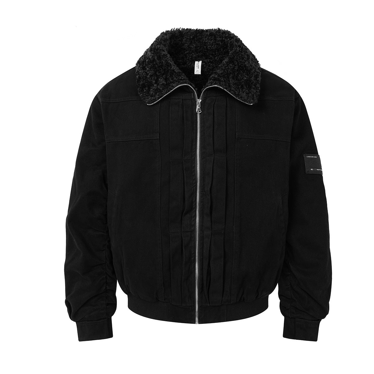 Retro Washed Cotton Bomber Jacket with Sherpa Collar