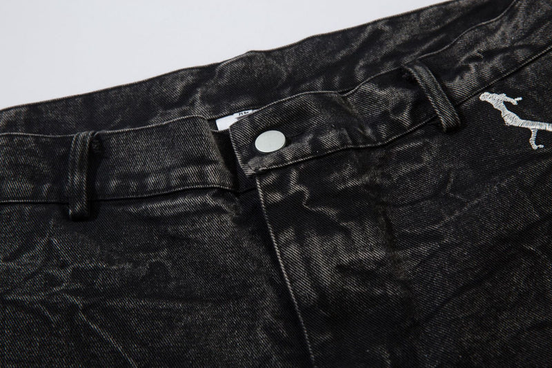 Jean baggy noir homme – Denim large brodé d'éclairs