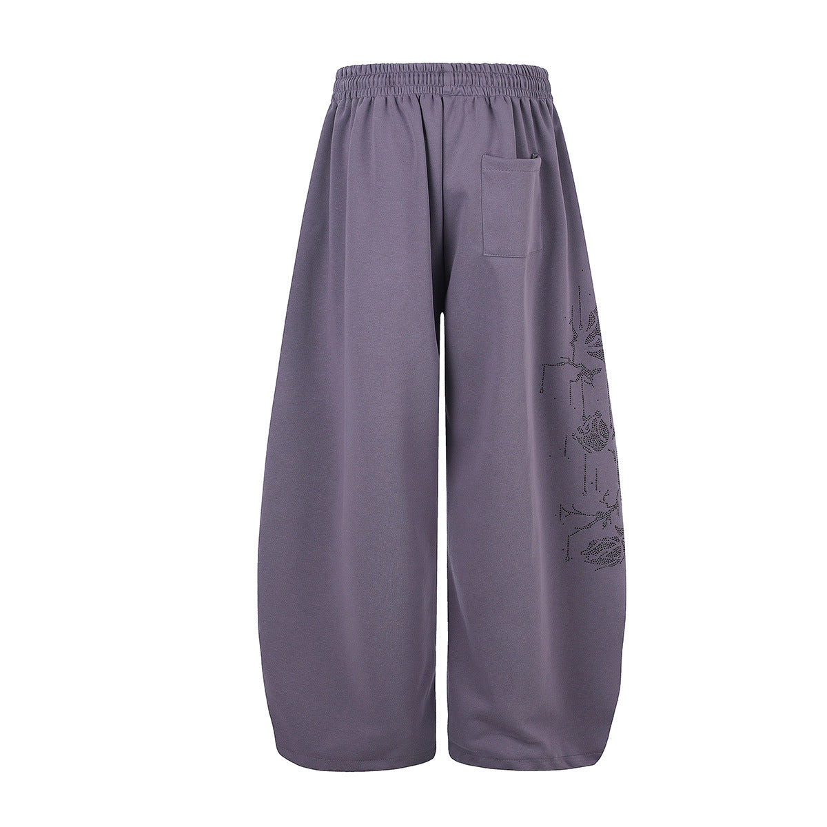 Wide-Leg Sweatpants with Rhinestone Rose Print & Drawstring Waist