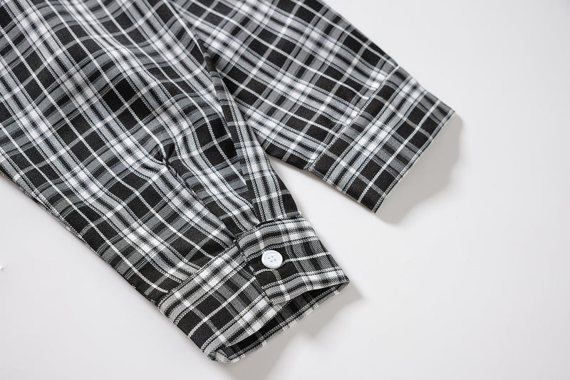Designer Long Sleeve Shirt – Plaid Studded 'LUCK' Star Graphic, Relaxed Fit