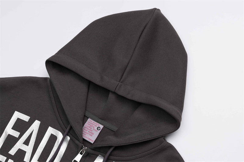 Sweat à capuche zippé Fading Memories à imprimé lettering – Sweatshirt streetwear hip-hop