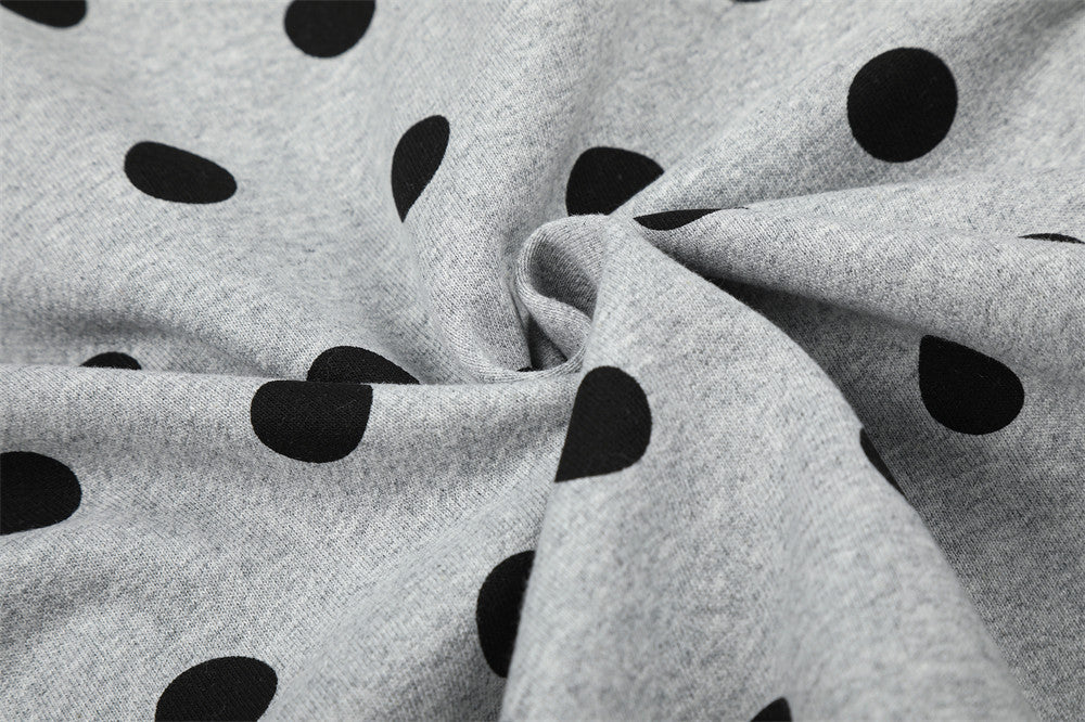 Polka Dot Zip-Up Hoodie with Embroidered Graphic – Cropped Streetwear Sweatshirt