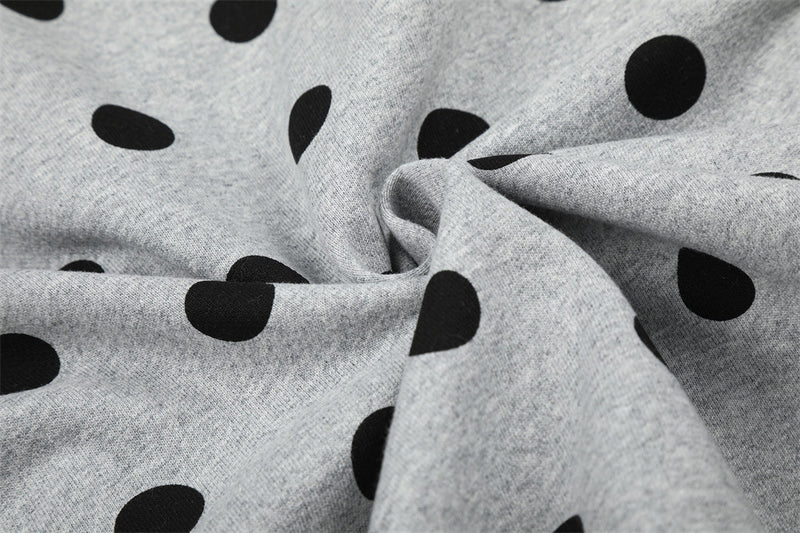 Polka Dot Zip-Up Hoodie with Embroidered Graphic – Cropped Streetwear Sweatshirt