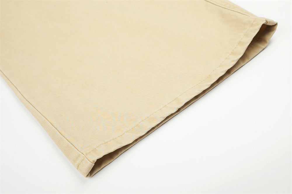 Herren-Cargohose in Khaki mit weitem, geradem Bein und kontrastierendem Denim-Bund