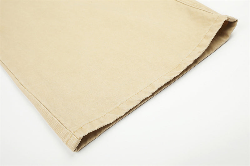 Herren-Cargohose in Khaki mit weitem, geradem Bein und kontrastierendem Denim-Bund