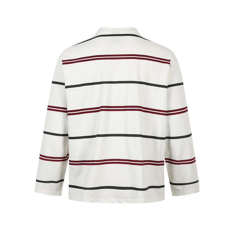 T-shirt oversize rayé à manches longues et col cheminée – Rouge et blanc / Noir et bleu