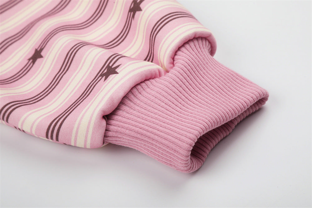 Hoodie zippé rayé imprimé étoiles – Sweat veste streetwear oversize