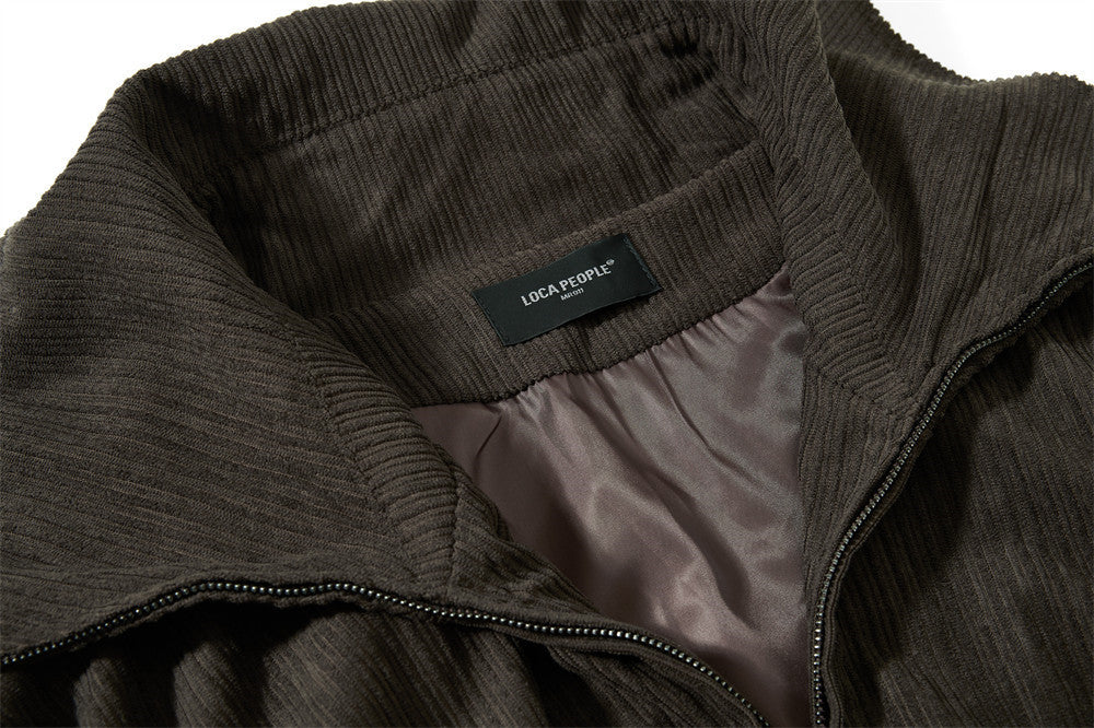 Chaqueta corta con cremallera y cuello alto - Corte holgado y textura de canalé