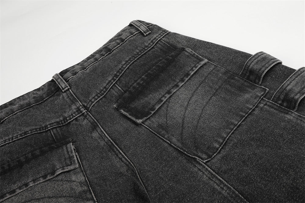 Deconstructed Cargo Denim Shorts – Multi-Pocket Punk Distressed Wide Leg