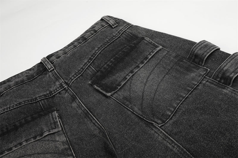 Deconstructed Cargo Denim Shorts – Multi-Pocket Punk Distressed Wide Leg