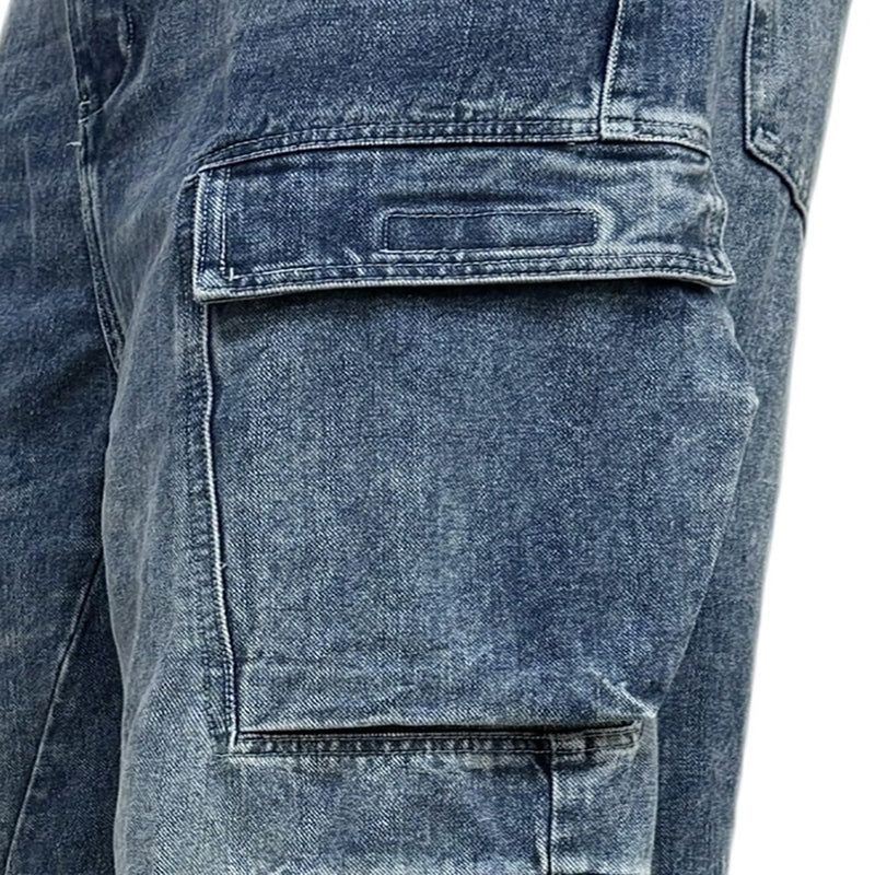 Multi-Pocket Cargo Denim Jeans – Wide Leg Straight Fit, Washed Blue