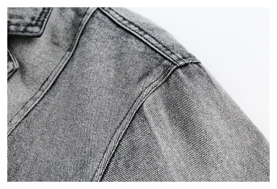 Oversized Washed Denim Blazer Jacket – Vintage Grey Black