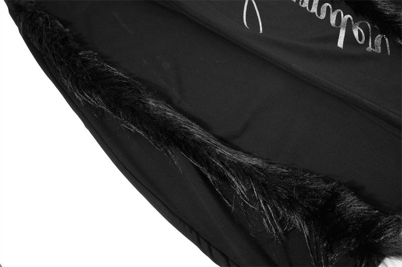 Black Baggy Wide-Leg Pants – Feather Trim & Rhinestone Script Detail