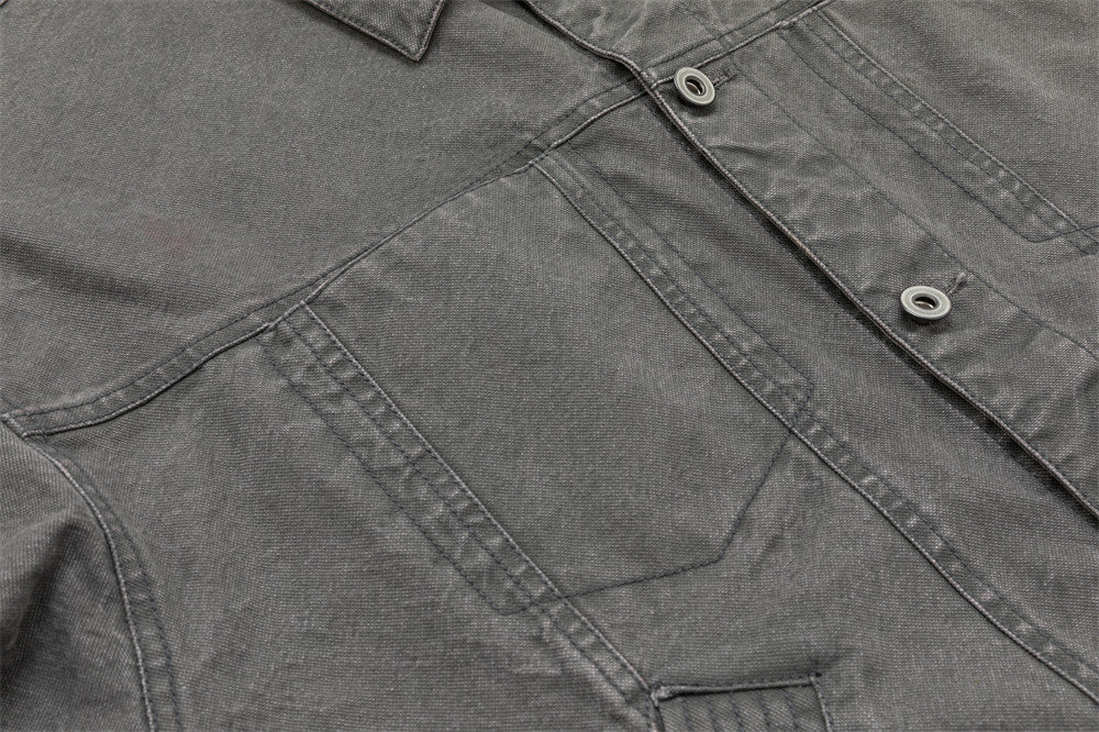 Washed Canvas Workwear Jacket – Oversized Fit, Multi-Pocket Trucker Style