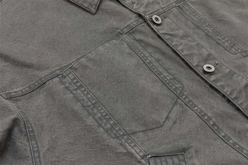 Washed Canvas Workwear Jacket – Oversized Fit, Multi-Pocket Trucker Style
