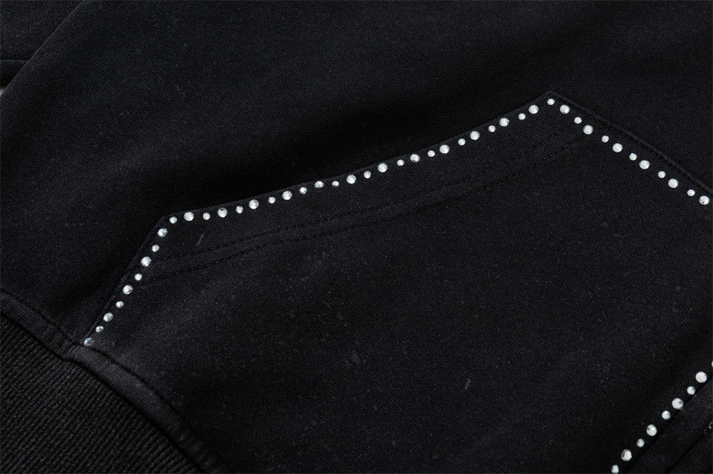 Hoodie zippé avec bordure en strass et double zip — Streetwear délavé