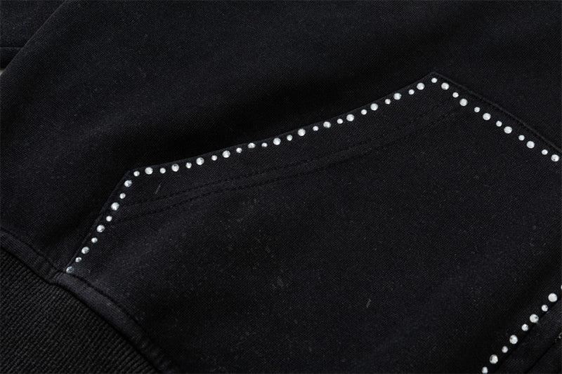 Hoodie zippé avec bordure en strass et double zip — Streetwear délavé