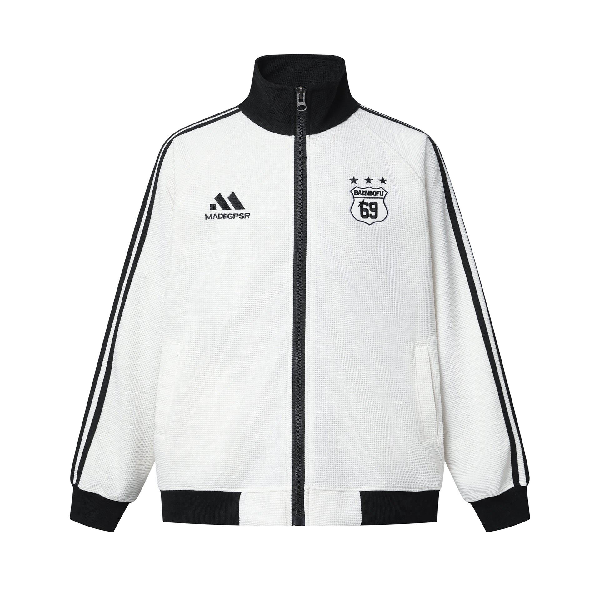 Retro-Soccer-Trainingsjacke & Wide-Leg-Trainingshose – Stickabzeichen, Streifen
