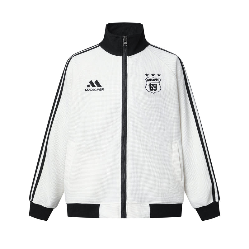 Retro-Soccer-Trainingsjacke & Wide-Leg-Trainingshose – Stickabzeichen, Streifen