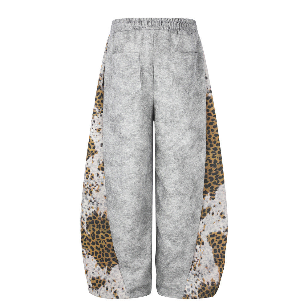 Tie-Dye Leopard Print Patchwork Wide-Leg Sweatpants