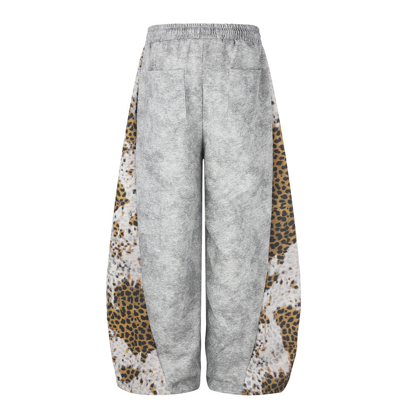 Tie-Dye Leopard Print Patchwork Wide-Leg Sweatpants