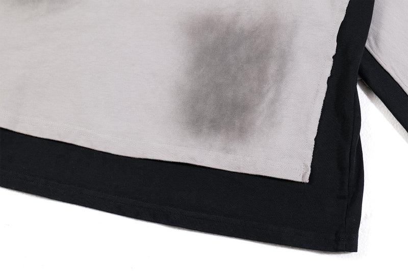 T-shirt graphique color-block à manches longues – Haut streetwear oversize bicolore délavé
