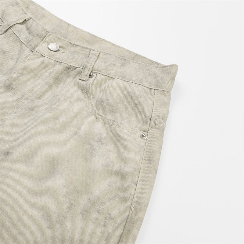 Pantalon droit wide leg – Homme, kaki délavé à l’acide, coupe décontractée et effet usé
