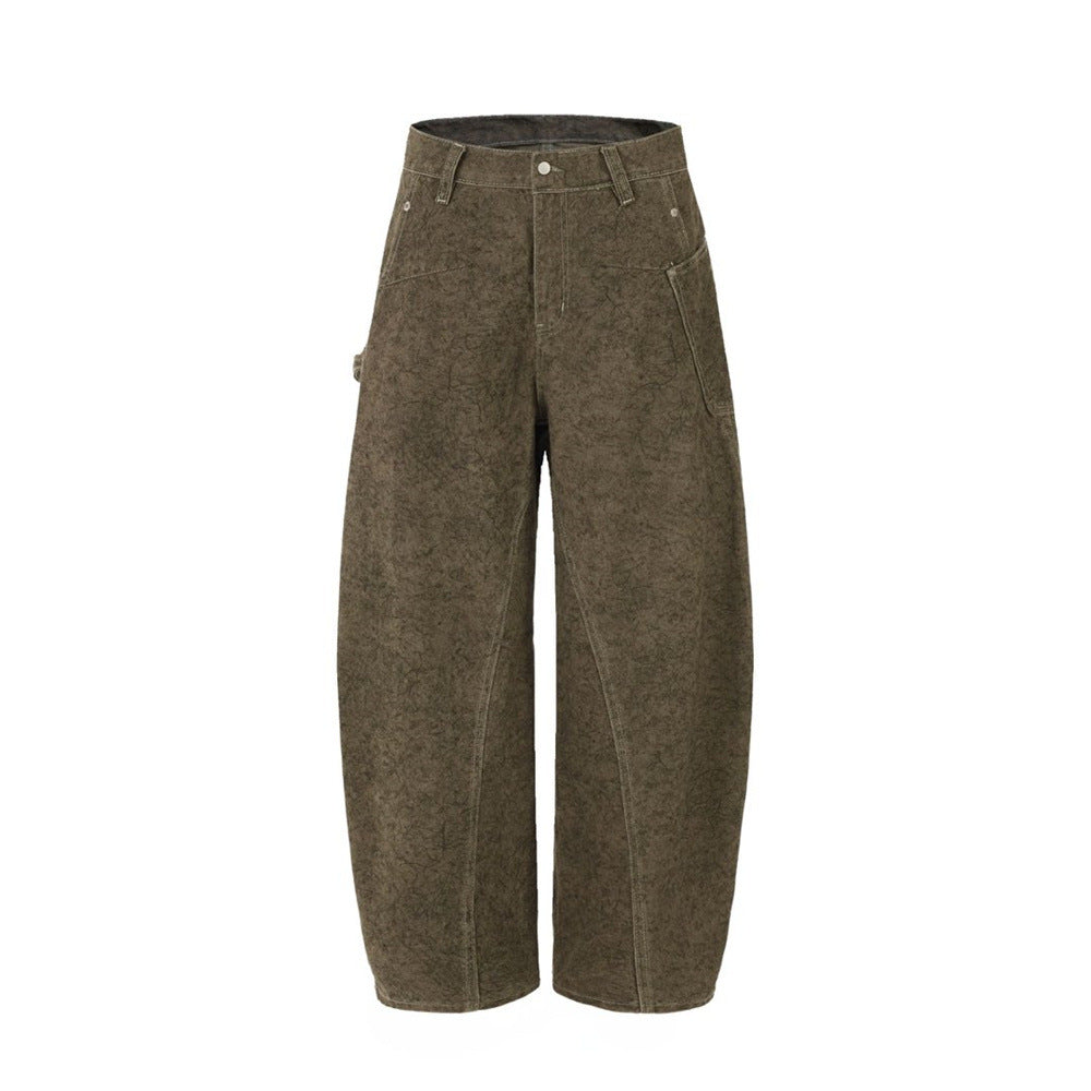 Barrel Leg Carpenter Jeans – Acid Wash Khaki Green Wide Leg Denim