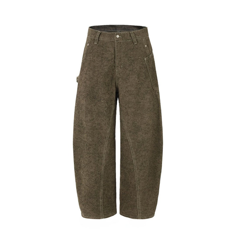 Barrel Leg Carpenter Jeans – Acid Wash Khaki Green Wide Leg Denim