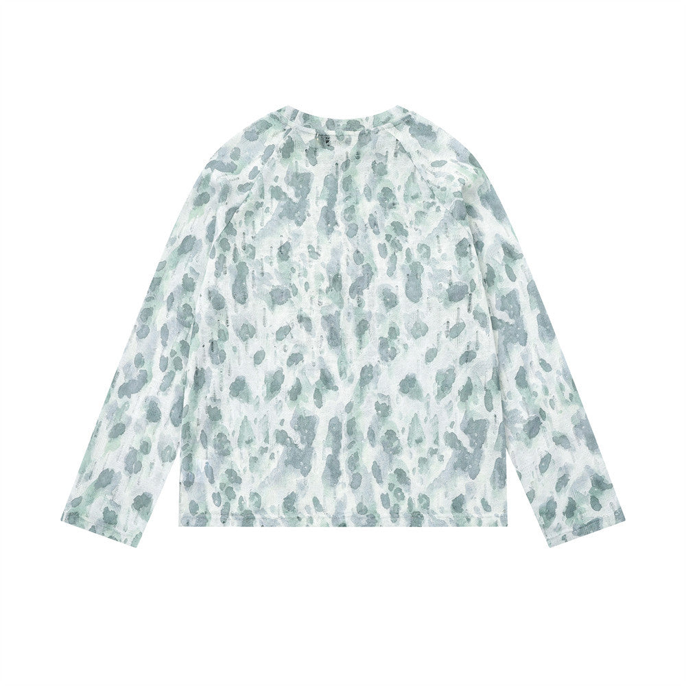 Camiseta gráfica de manga larga con estampado de leopardo – Animal print tie-dye con letras