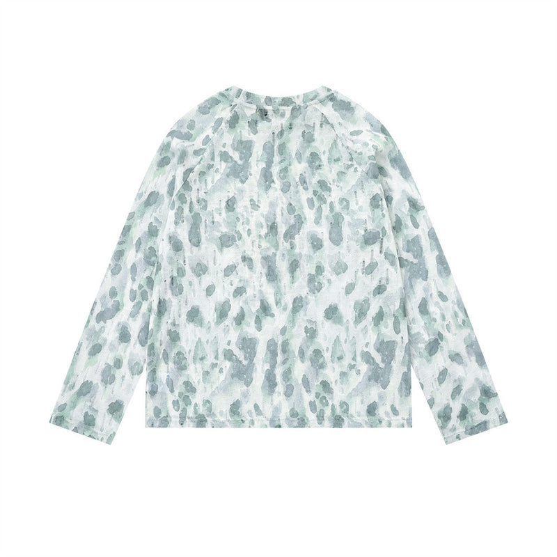 Camiseta gráfica de manga larga con estampado de leopardo – Animal print tie-dye con letras